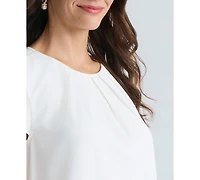 Kasper Women's Cap Sleeve Pleated Neck Top