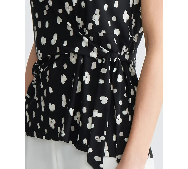 Kasper Women's Sleeveless Polka Dot Side-Tie Stretch Top