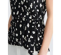 Kasper Women's Sleeveless Polka Dot Side-Tie Stretch Top