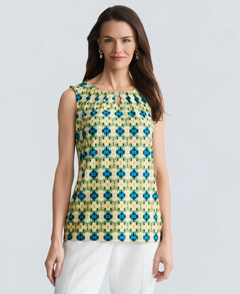 Kasper Women's Printed Sleeveless Keyhole Top, Regular & Petite