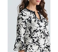 Kasper Women's Printed V-Neck Elbow-Sleeve Top, Regular & Petite