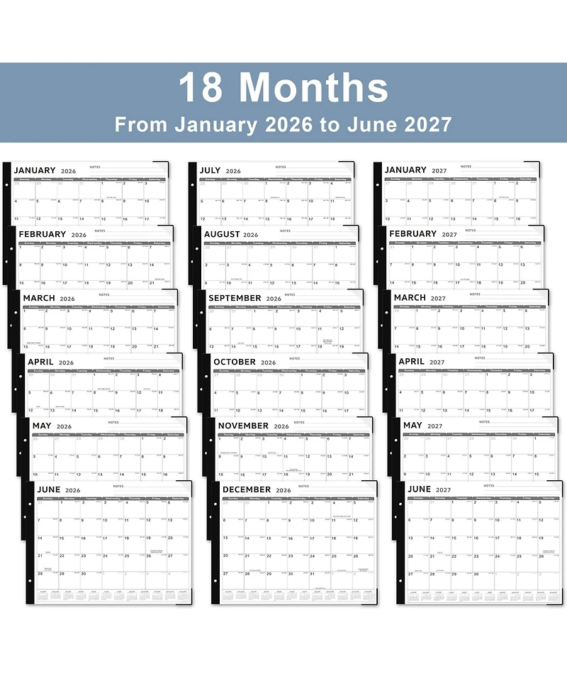 Gnuadz Desk Calendar 2026 18 Months Jan-Jun 2027 Notes Thick Paper Home Office School