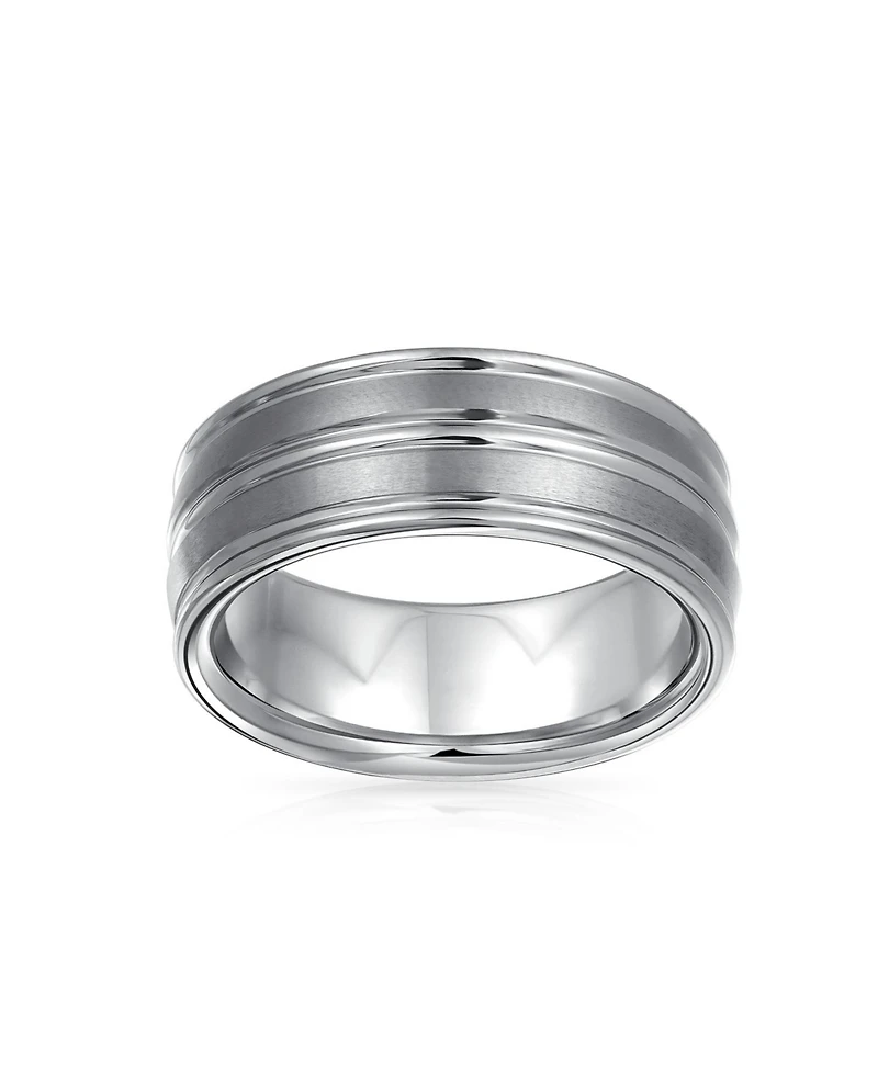 Bling Jewelry Wide Silver Tone Double Grooved Brushed Matte Titanium Band Ring Comfort Fit
