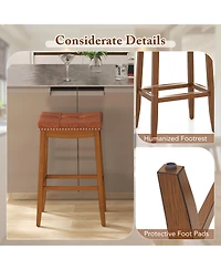 Sugift 29 Inch Set of 2 Upholstered Pu Leather Bar Stools with Saddle Seat