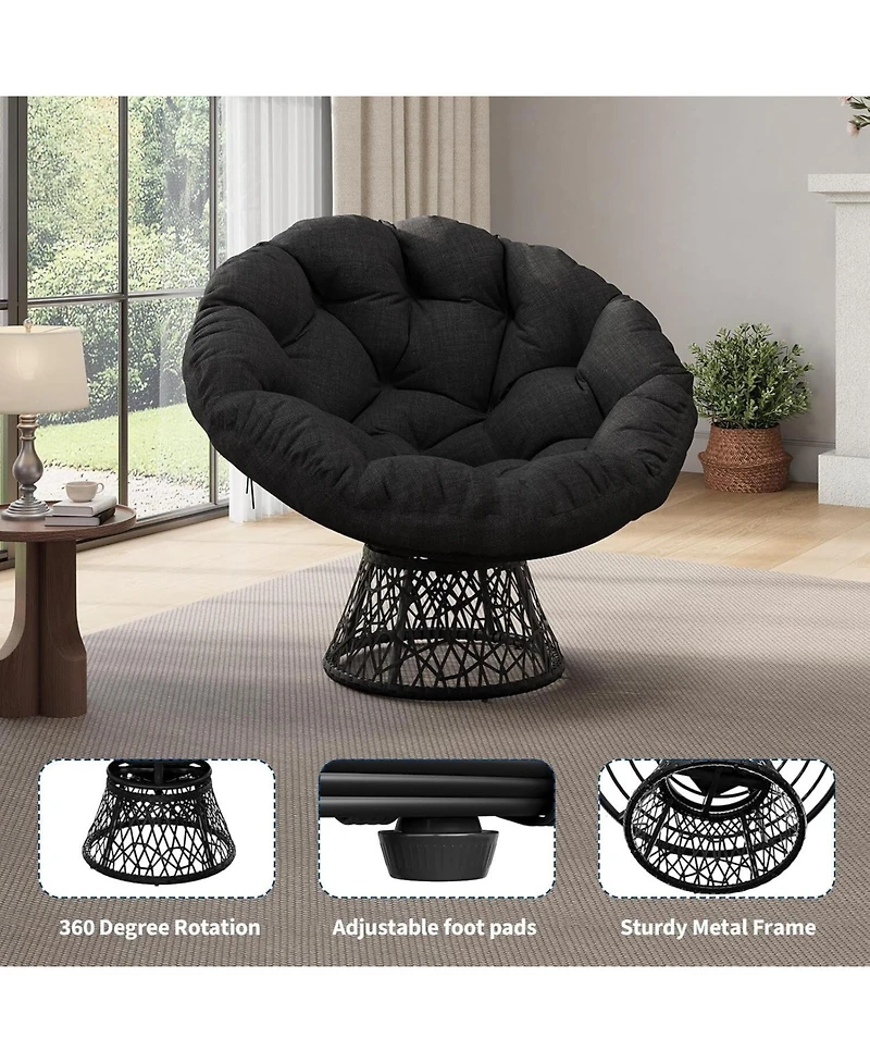 Xo Ergonomic 37" Wicker Papasan Chair with 360degree(s) Swivel Base for Home, Patio