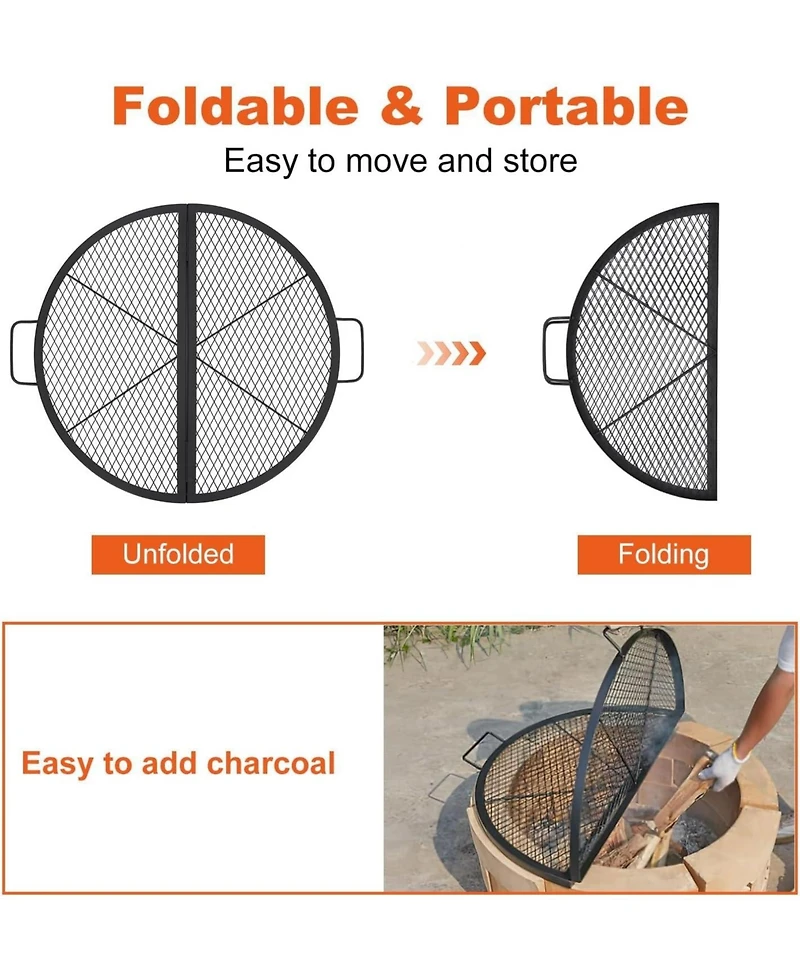 Xo Foldable Fire Pit Cooking Grill Grate, X-Marks Campfire Bbq Grill