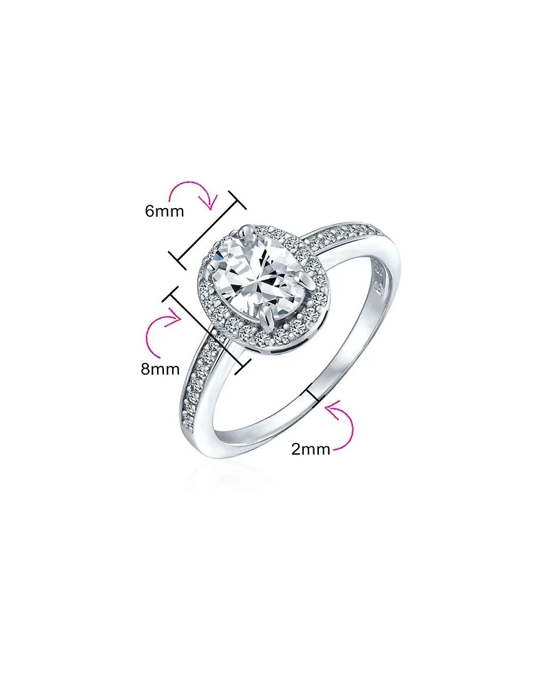 Bling Jewelry Classic Halo Oval Cz Solitaire Promise Ring Thin Band Cubic Zirconia .925 Sterling Silver