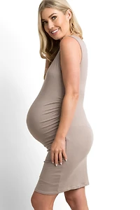 Pinkblush Maternity Mocha Ribbed Ruched Sleeveless Dress