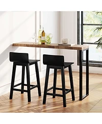 24.5" Wood Bar Stools Set of 2 with Solid Back & Seat Mid Century Bar Chairs