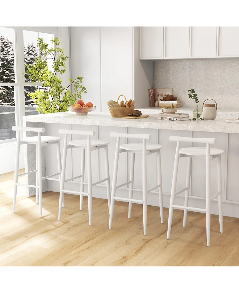 Gymax Bar Height Stools Set of 4 Bar Chair with Acacia Wood Frame Supporting Legs