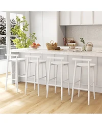 Gymax Bar Height Stools Set of 4 Bar Chair with Acacia Wood Frame Supporting Legs