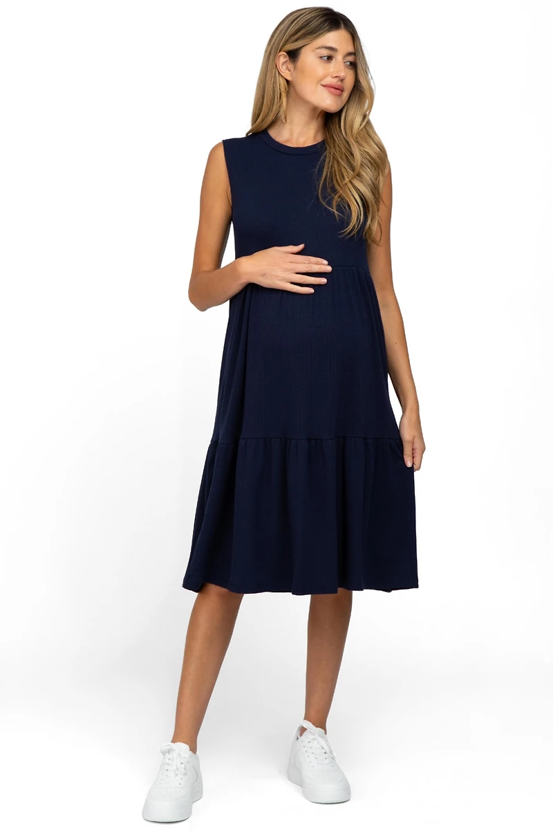 Pinkblush Maternity Navy Ribbed Sleeveless Midi Dress
