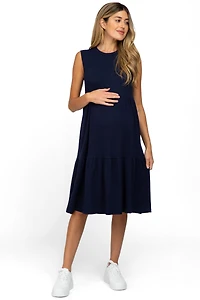Pinkblush Maternity Navy Ribbed Sleeveless Midi Dress