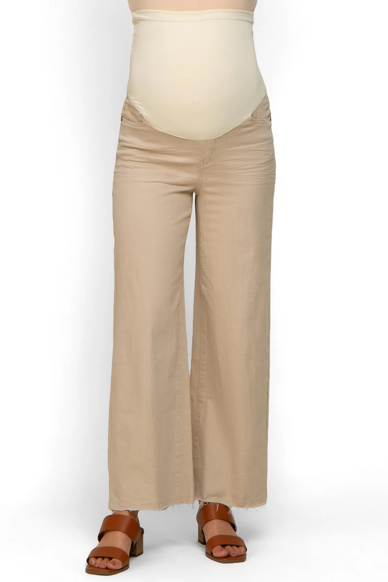 Pinkblush Maternity Beige Wide Leg Raw Hem Jeans
