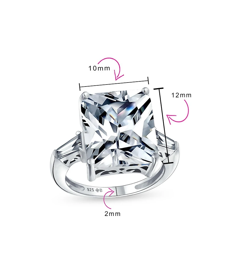 Bling Jewelry Art Deco Style Sterling Silver Large 10CT Rectangle Cz Cubic Zirconia Statement Promise Ring Baguette Side Stones