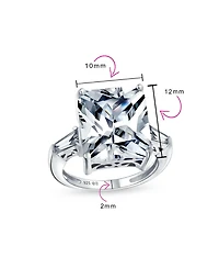 Bling Jewelry Art Deco Style Sterling Silver Large 10CT Rectangle Cz Cubic Zirconia Statement Promise Ring Baguette Side Stones
