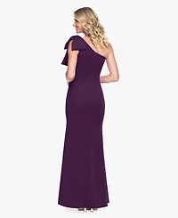 B&A By Betsy and Adam Women's One-Shoulder Bow Scuba Long Dress