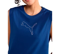 Puma Women's Rhinestone Cat Logo Relaxed Crewneck Tank Top