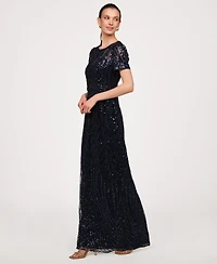 Js Collections Women's Jewel Neck Column Gown Dress