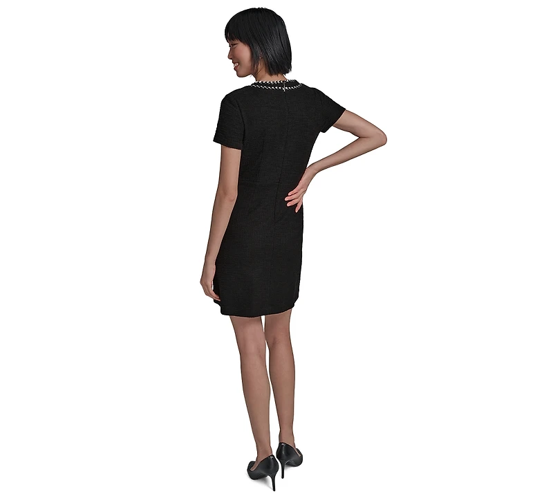 Karl Lagerfeld Paris Women's V-Neck Tweed Sheath Dress