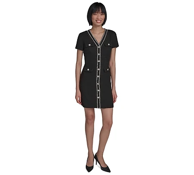Karl Lagerfeld Paris Women's V-Neck Tweed Sheath Dress