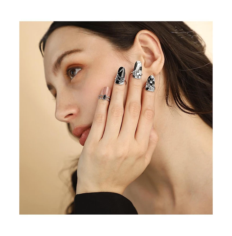 Sohi Women's The Corroded-Checks Nail Rings