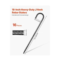 Sugift 16 Pack 16 in Rebar Stakes J Hook Galvanized Steel Ground Anchors