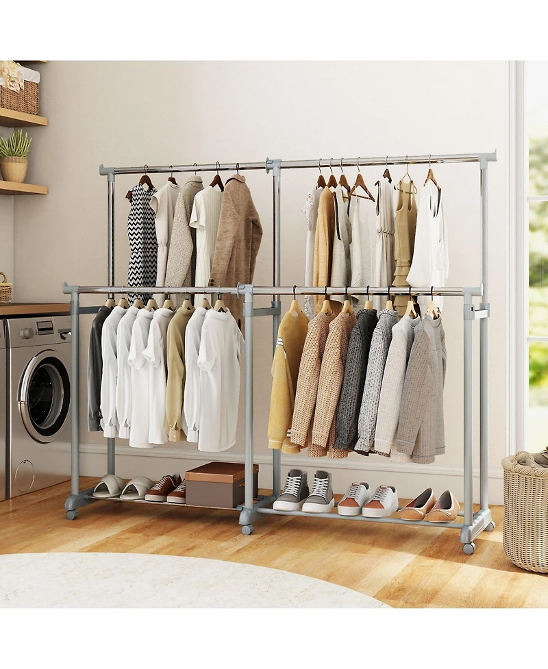Gouun Adjustable Double Rod Garment Rack with Casters