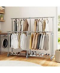 Gouun Adjustable Double Rod Garment Rack with Casters