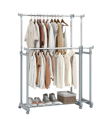 Gouun Adjustable Double Rod Garment Rack with Casters