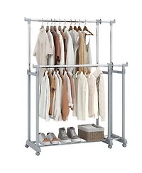Gouun Adjustable Double Rod Garment Rack with Casters