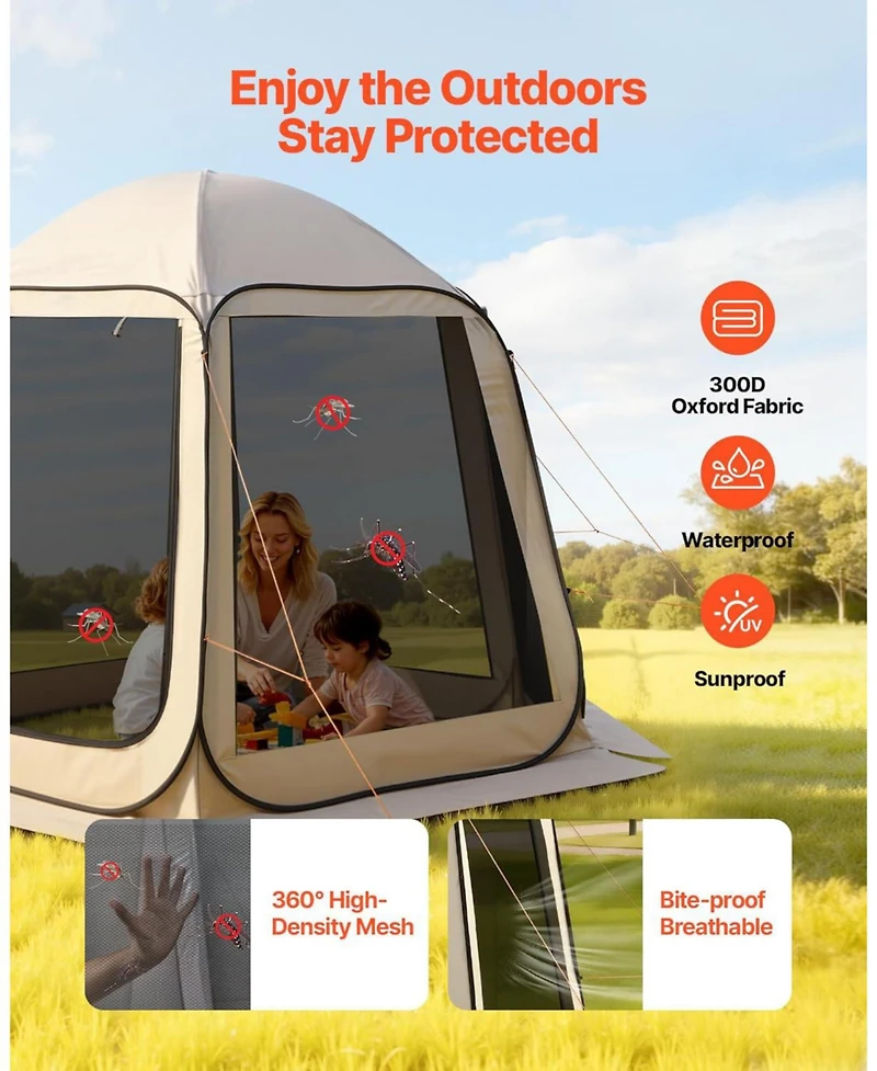 ECHTPeak Pop up Screen House Tent, with Carry Bag, Portable Screened in Canopy, Netting Sides, Ground Stakes, for Garden, Patio, Backyard, 4-8 Person