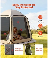 ECHTPeak Pop up Screen House Tent, with Carry Bag, Portable Screened in Canopy, Netting Sides, Ground Stakes, for Garden, Patio, Backyard, 4-8 Person