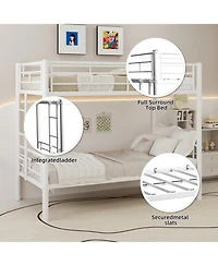 Rainsken Metal Bunk Bed Twin Over Twin, Structure Bedframe, with Ladder and Full-Length Guardrail, Noise Free, No Spring Box Required
