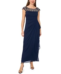 Msk Women's Crewneck Evening Mesh Gown