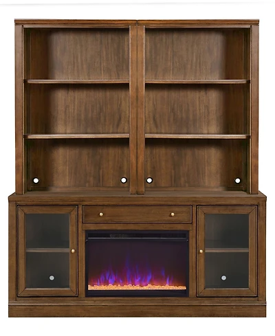 Amren 65" Wood 2 Door Console with Fireplace and two Open Hutches