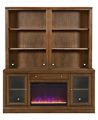 Amren 65" Wood 2 Door Console with Fireplace and two Open Hutches