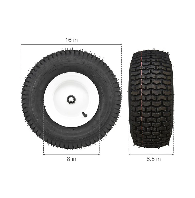 Sugift 16 x 6.5 to 8 inch Tubeless Lawn Mower Tires and Rim 2 Pack Tractor Wheel Assembly