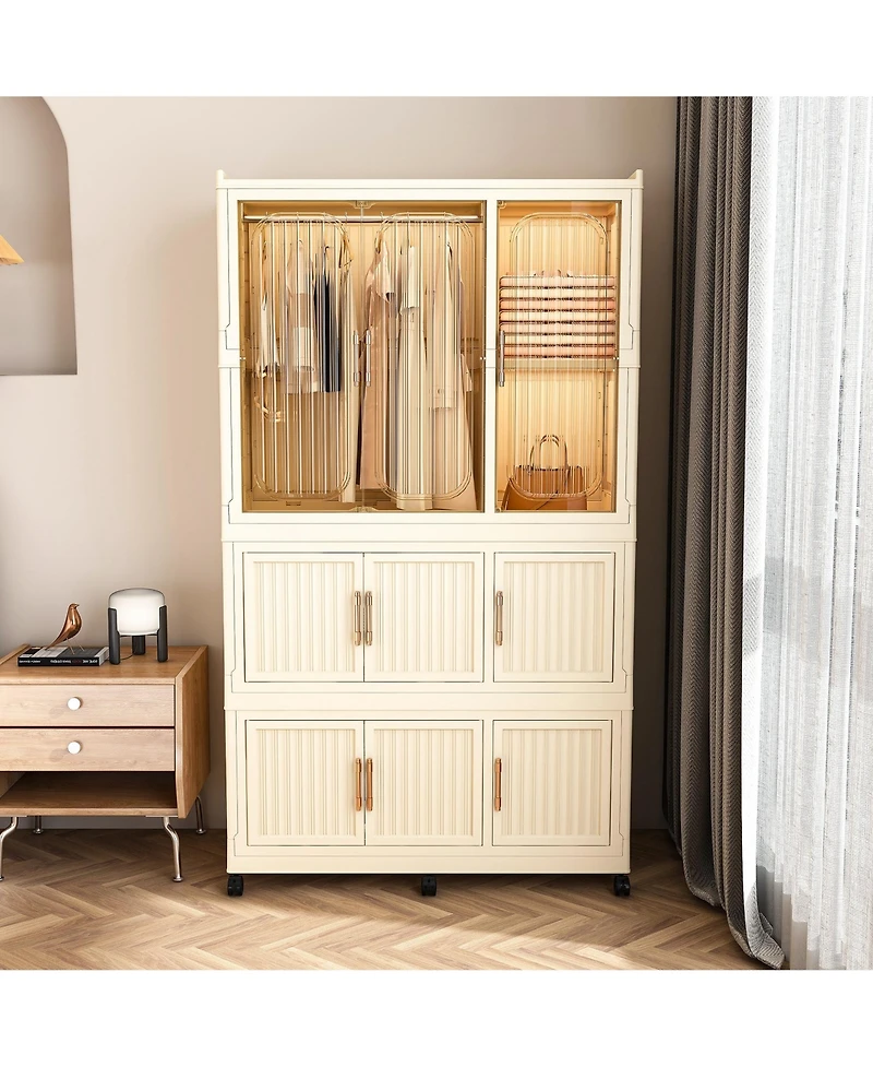 Clihome Portable Wardrobe Closet Storage Organizer Magnetic Doors Cubes & Hanging Rod,6 pcs hangers