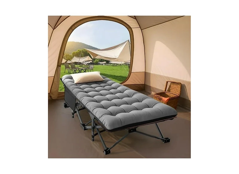 Aboron 2-Pack Folding Camping Cot with Mat: 78"x32". Heavy Duty 1200D Oxford Outdoor Bed for Adults with Carry Bag. Portable Travel Bed