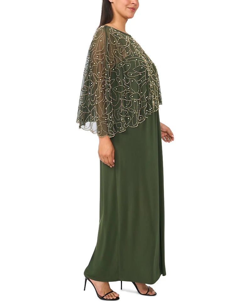 Msk Plus Beaded Cape Gown