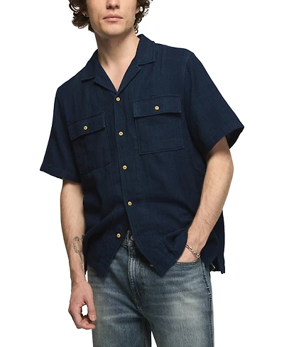 Lucky Brand Men's Textured Indigo Short-Sleeve Shirt