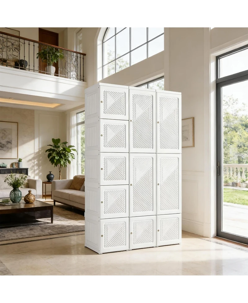 Clihome 41" Foldable Clothing Storage Cabinet Closet Entryway Wardrobe with Magnetic Door