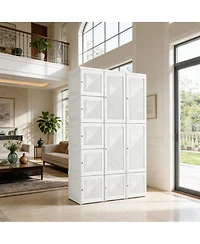 Clihome 41" Foldable Clothing Storage Cabinet Closet Entryway Wardrobe with Magnetic Door