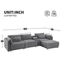 Streamdale Furniture L-Shaped Sectional Sofa with Storage Console, Charger, Ottoman, Wider Cushion