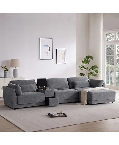 Streamdale Furniture L-Shaped Sectional Sofa with Storage Console, Charger, Ottoman, Wider Cushion