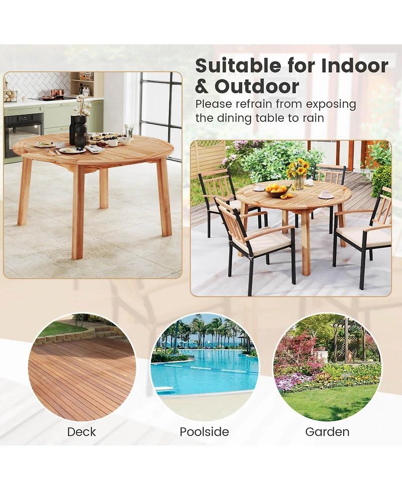 Costway 5 pieces Acacia Wood Patio Dining Set with Umbrella Hole and Cushions for Deck, Garden