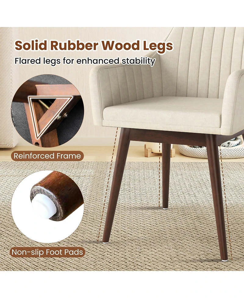 Gymax Set of 4 Dining Chairs Upholstered Kitchen Table Chairs Solid Wood Legs