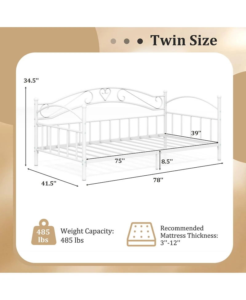 Gymax Twin Size Metal Daybed Frame with Headboard for Bedroom Guest Room Easy Assembly