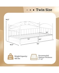 Gymax Twin Size Metal Daybed Frame with Headboard for Bedroom Guest Room Easy Assembly